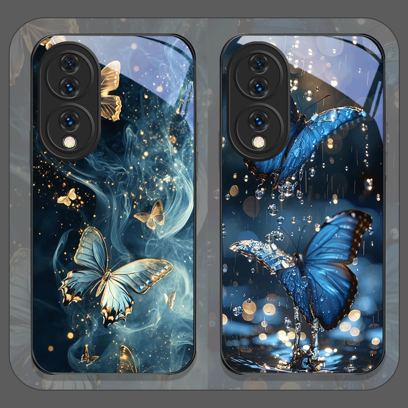 Huawei Nova 12 - เคสโทรศัพท์มือถือลายผีเสื้อสีน้ำเงินสุดหรู วัสดุกระจกนิรภัย สำหรับ Huawei Nova 13